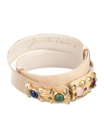 Pre-owned Judith Leiber Lizard Studded Accents Belt In Neutral