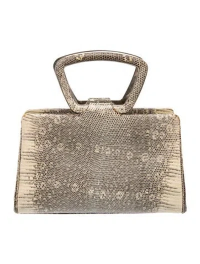 Pre-owned Judith Leiber Lizard Top Handle Bag In Neutral