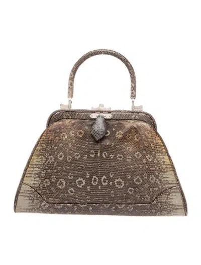 Pre-owned Judith Leiber Lizard Top Handle Bag In Silver