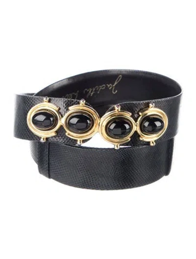Pre-owned Judith Leiber Lizard Waist Belt In Black