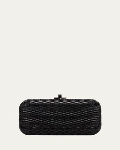 Judith Leiber Long Slide Crystal Minaudiere In Silver Jet