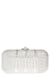 Judith Leiber Long Slide Crystal Minaudière In Silver Rhine Multi