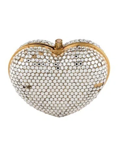 Pre-owned Judith Leiber Metal Crystal Studded Case In Gold/metallic