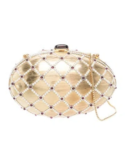 Pre-owned Judith Leiber Metal Minaudière In Gold/metallic