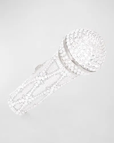 Judith Leiber Microphone Crystal Clutch Bag With Chain Strap In Silver Rhine