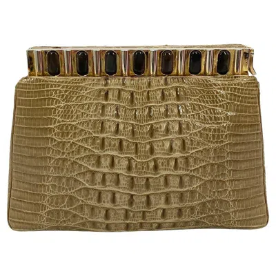 Pre-owned Judith Leiber Natural Tan Hornback Alligator Clutch In Brown