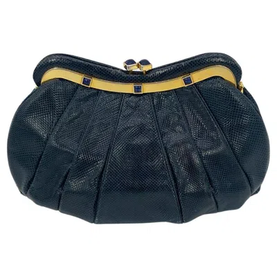 Pre-owned Judith Leiber Navy Lizard Lapis Stone Clutch In Blue
