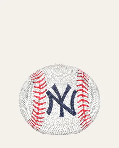 Judith Leiber Ny Yankees Baseball Minaudiere In Silver Rhine Multi