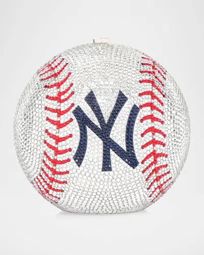 Judith Leiber Ny Yankees Baseball Minaudiere In Silver Rhine Multi