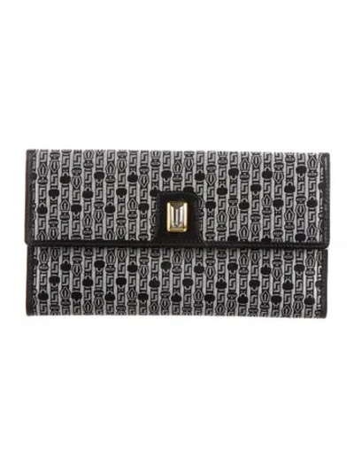 Pre-owned Judith Leiber Nylon Printed Continental Wallet In Black