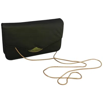 Pre-owned Judith Leiber Olive Satin Evening Bag & Clutch With Rhinestones In Black
