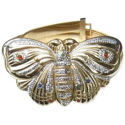 Pre-owned Judith Leiber Opulent Jeweled Large Scale Gilt Metal Butterfly Belt C 1980s In Brown