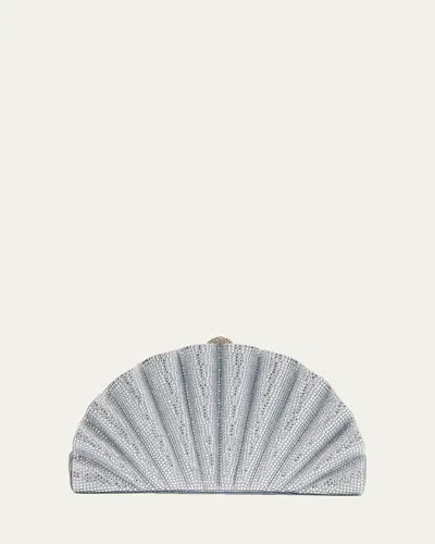 Judith Leiber Origami Crystal Fan Clutch Bag In Silver Rhinestone