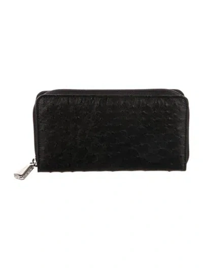 Pre-owned Judith Leiber Ostrich Continental Wallet In Black