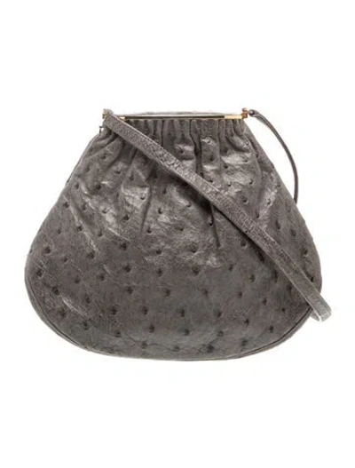 Pre-owned Judith Leiber Ostrich Crossbody Bag In Grey