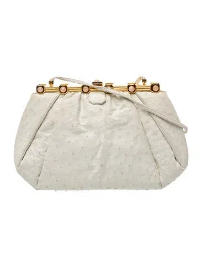 Pre-owned Judith Leiber Ostrich Shoulder Bag In White