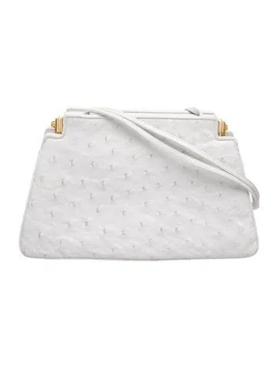 Pre-owned Judith Leiber Ostrich Shoulder Bag In White