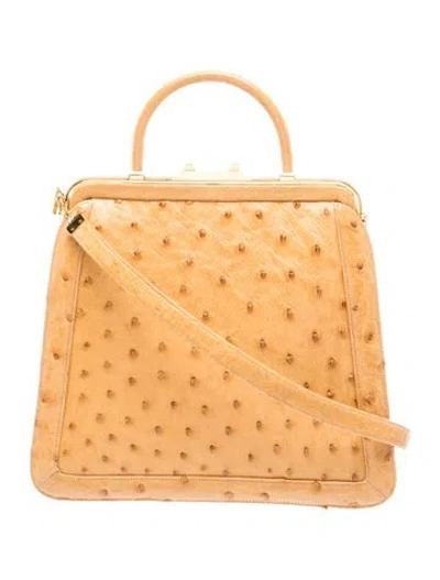 Pre-owned Judith Leiber Ostrich Top Handle Bag In Neutrals
