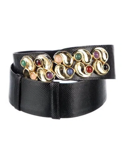 Pre-owned Judith Leiber Patent Leather Crystal Embellishments Belt In Black