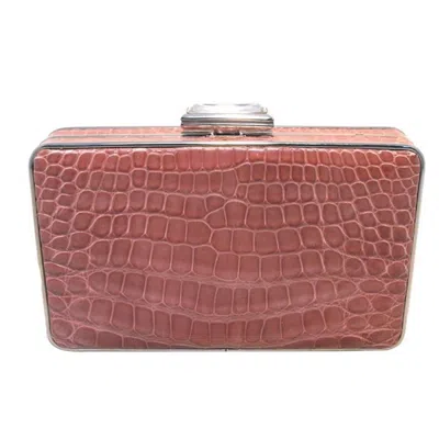 Pre-owned Judith Leiber Pink Alligator Box Clutch With Crystal Closure