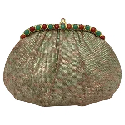 Pre-owned Judith Leiber Pink And Green Metallic Lizard Clutch