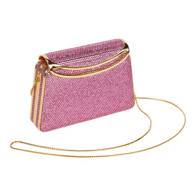 Pre-owned Judith Leiber Pink Swarovski Crystal Minaudière Clutch Evening Bag Purse