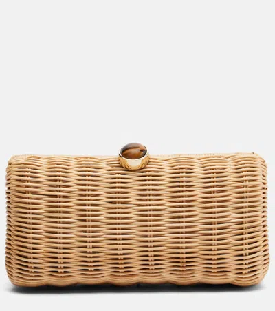 Judith Leiber Poppy Embellished Wicker Clutch In Sand