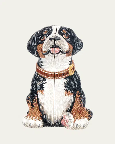 Judith Leiber Puppy Juno Crystal Minaudiere In Silver Chalk Multi