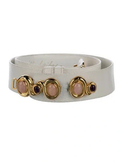 Pre-owned Judith Leiber Python Crystal Embellishments Waist Belt In White