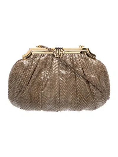 Pre-owned Judith Leiber Python Shoulder Bag In Brown
