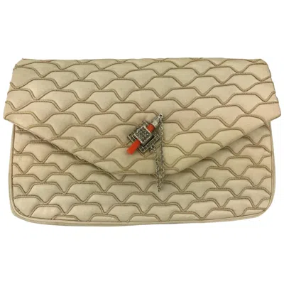 Pre-owned Judith Leiber Quilted Champagne Silk Bag With Faux Coral Clasp, 1980's In Red