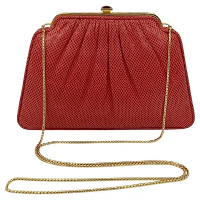 Pre-owned Judith Leiber Red Lizard Small Shoulder Bag