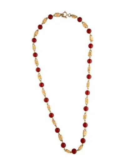 Pre-owned Judith Leiber Resin Bead Station Necklace, 31.5" In Red