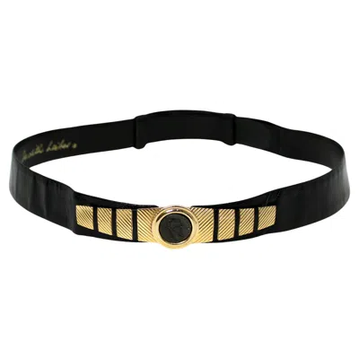 Pre-owned Judith Leiber Roman Coin Black Snakeskin Leather Belt Circa 1980s