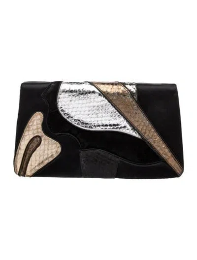 Pre-owned Judith Leiber Satin Clutch In Black