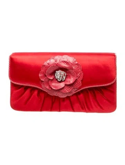 Pre-owned Judith Leiber Satin Clutch In Red