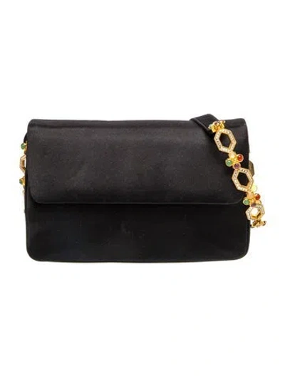 Pre-owned Judith Leiber Satin Shoulder Bag In Black