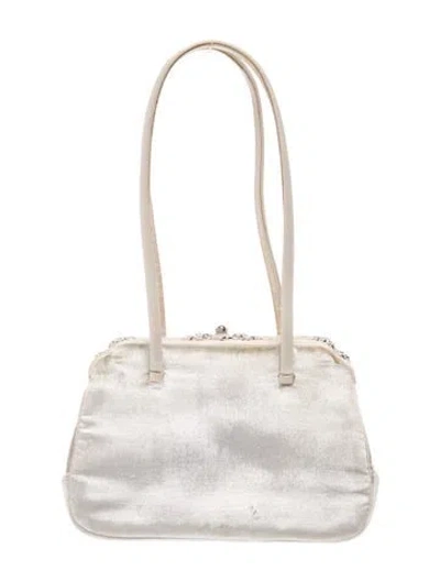 Pre-owned Judith Leiber Satin Shoulder Bag In White
