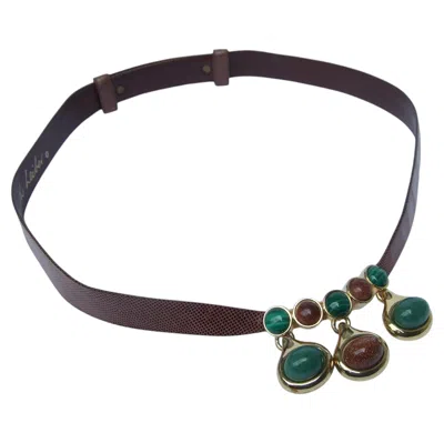 Pre-owned Judith Leiber Semi-precious Dangling Cabochon Brown Krung Leather Belt C 1980s