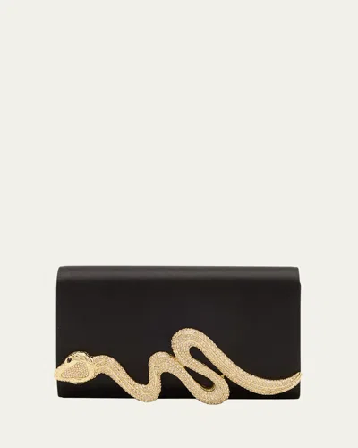Judith Leiber Serpent Satin Clutch Bag In Champagne Black