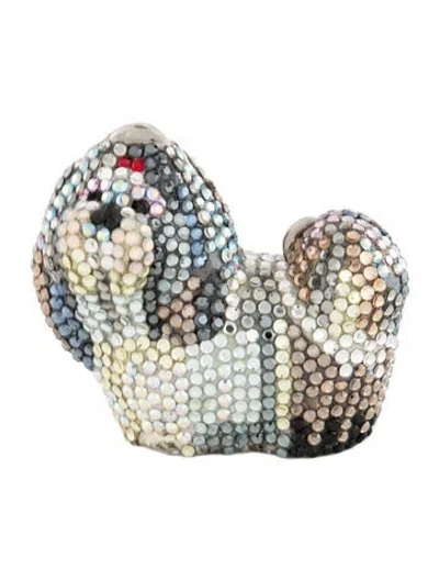 Pre-owned Judith Leiber Shih Tzu "ginger" Crystal Pillbox In Neutrals