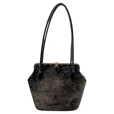 Pre-owned Judith Leiber Shimmery Charcoal Suede Polka Dot Purse, 1990s In Black