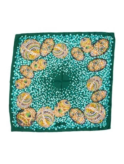 Pre-owned Judith Leiber Silk Printed Scarf In Green