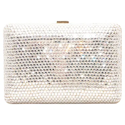 Pre-owned Judith Leiber Silver & Gold  Crystal-embellished Hard Shell Clutch In Sand