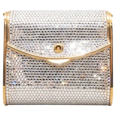 Pre-owned Judith Leiber Silver & Gold-tone  Crystal-embellished Mini Clutch In Sand