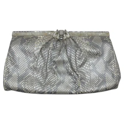 Pre-owned Judith Leiber Silver Snakeskin Deco Motif Evening Clutch Bag, 2000s