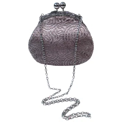 Pre-owned Judith Leiber Silvertone Embroidered Lame Frame Purse With Silvertone Hardware In Gray