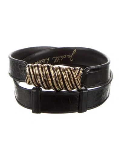 Pre-owned Judith Leiber Skinny Crocodile Waist Belt In Black