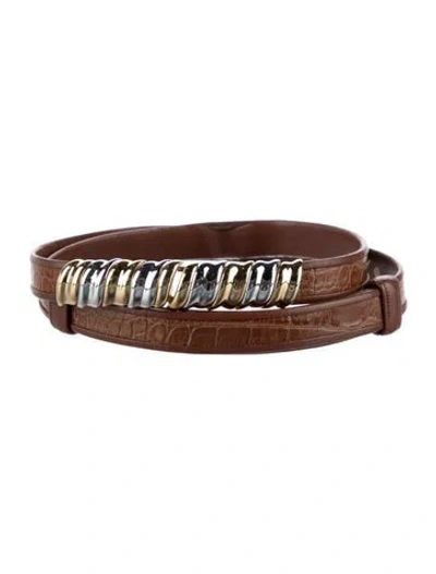 Pre-owned Judith Leiber Skinny Crocodile Waist Belt In Brown
