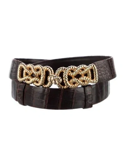 Pre-owned Judith Leiber Skinny Crocodile Waist Belt In Brown